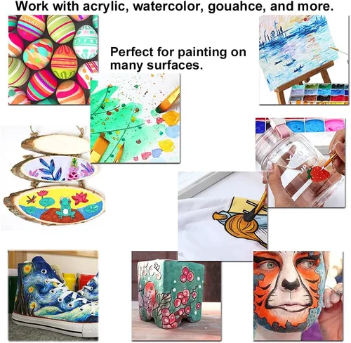 Miniatura 3 de Transon Juego de 20 pinceles para pintar para acrílico, acuarela, gouache, pasatiempo, manualidades, pintura de rocas y cara Verde