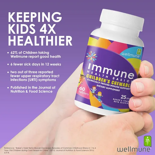 Miniatura 4 de Comprimidos masticables para niños, Wellmune clínicamente probados altamente purificados suplementos de inmunidad beta glucano para niños, aprobados