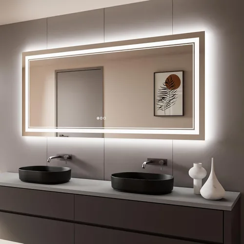 Miniatura 74 de Espejo de baño LED de 72 x 36 pulgadas, retroiluminado y frontal iluminado, espejo de tocador grande iluminado con luces, antiniebla, regulable