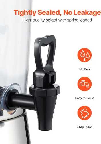 Miniatura 5 de VEVOR Dispensador de bebidas, dispensador de bebidas de 2.1 galones para fiestas, dispensador de jugo de acero inoxidable + plástico con cámara