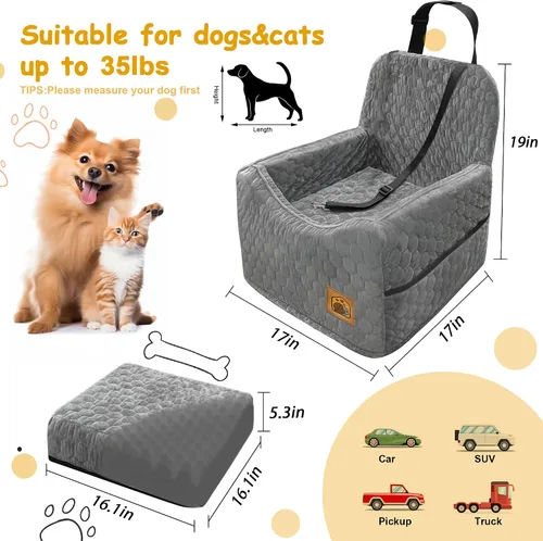 Miniatura 2 de Asiento de automóvil para perros pequeños/medianos, asiento elevador de perro de espuma viscoelástica, seguridad de viaje para asiento de automóvil