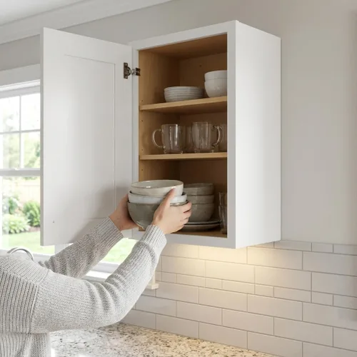 Miniatura 2 de Gabinete de pared shaker blanco - Listo para armar, perfecto para almacenamiento en cocina, lavandería y baño - 30,5 cm de ancho x 76,2 cm de alto x