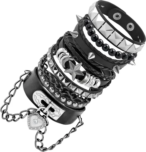 Miniatura 8 de ZLFSRQ Pulseras Emo Punk Rock Studded Pulsera para Mujeres Hombres Gótica Cuero Spiked Pulseras Emo Accesorios de Joyería