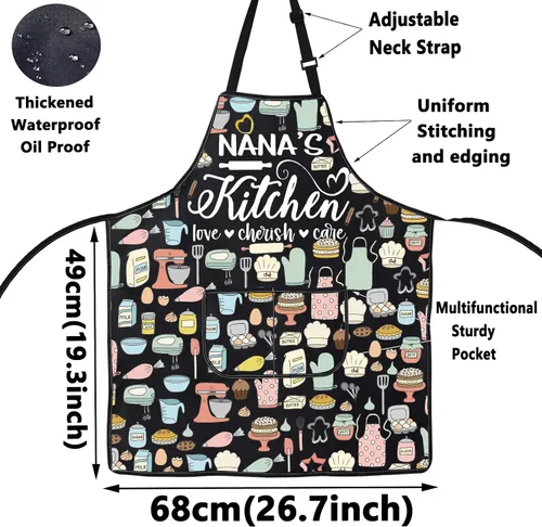 Miniatura 2 de WZMPA Delantal de cocina con bolsillos para abuela, regalos de cocina para abuela, diseño de amor para cocina y hornear