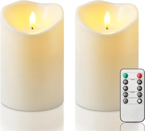 Miniatura 34 de Homemory Velas sin llama impermeables para exteriores de 4 x 12 pulgadas con temporizadores y control remoto, velas que funcionan con pilas, velas