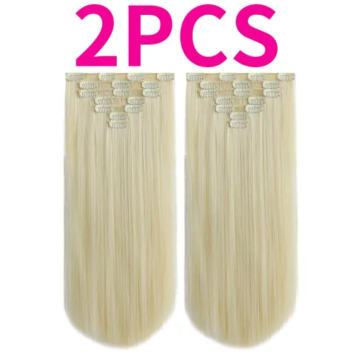 Miniatura 2 de SYXLCYGG Extensiones de cabello rubio, 2 unidades, extensiones de cabello con clip de 22 pulgadas, 5 onzas, lacio, sintético, esponjoso, rubio