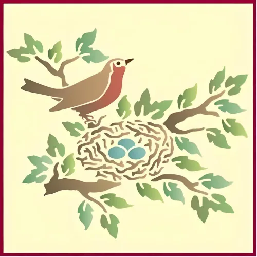 Miniatura 2 de Robin and Nest Stencil - 9.3" x 8" Forest Mountain Woodland Wildlife African Wild Animal DIY Reusable Laser Cut Mylar Template for Painting Home