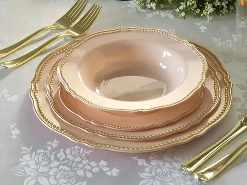 Miniatura 7 de OCCASIONS" Paquete de 50 platos (25 invitados) - Juego de platos de plástico desechables resistentes para fiestas de boda - 25 x 10.25'' para cena