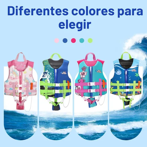 Miniatura 7 de HeySplash Chaleco de natación para niños pequeños, chaqueta de natación para niños de 30-50/50-80 libras, chaleco flotante para niños con correa
