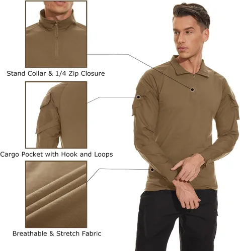 Miniatura 41 de TACVASEN Camisa táctica de manga larga para hombre, con cremallera de 1/4, con bolsillos, para paintball, militar, Airsoft, transpirable