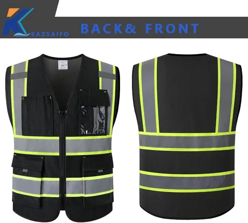 Miniatura 5 de Chaleco de seguridad Hi Vis para hombre con 9 bolsillos, malla reflectante, chaleco de construcción de alta visibilidad, cumple con las normas
