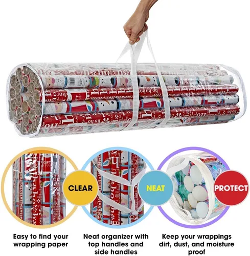 Miniatura 3 de ProPik - Bolsa organizadora de papel para regalo, almacena hasta 25 rollos de 40 pulgadas, poliéster resistente y bolsa transparente de PVC con asas