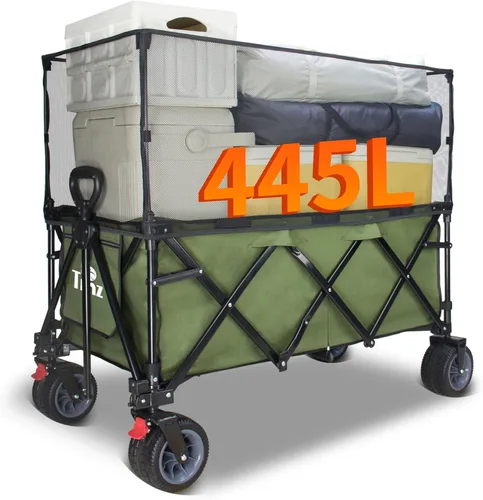 TMZ Carro plegable de 445L extra grande para exteriores, carritos de servicio pesado plegables con ruedas grandes todo terreno, toldo y frenos,