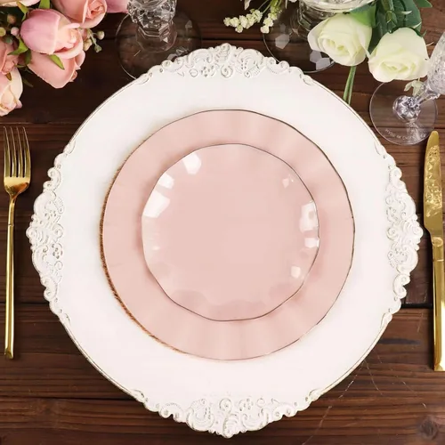 Miniatura 78 de Tableclothsfactory Paquete de 10 platos redondos de plástico negro de 6 pulgadas para ensalada de postre, platos desechables con borde ondulado