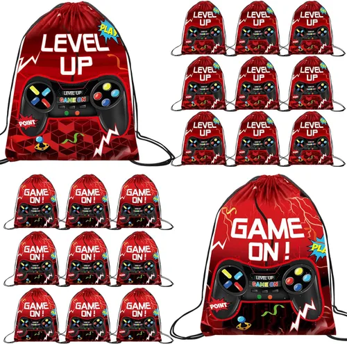 Miniatura 7 de Eccliy 20 piezas de bolsas de regalo para fiesta de videojuegos, bolsas de cordón de cumpleaños para jugadores, para niños, niños y niñas, 30 x 25
