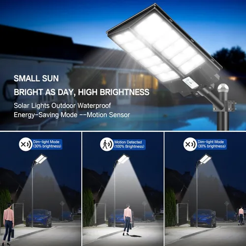 Miniatura 3 de Farola solar de 9000 W, 7000 K luces solares para exteriores, luces de inundación con sensor de movimiento con control remoto, luz de seguridad