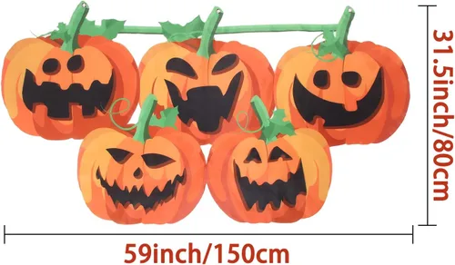 Miniatura 3 de Bandera colgante de calabaza de Halloween de 59 pulgadas, divertida bandera de calabaza de Halloween, pancarta colgante para otoño al aire libre