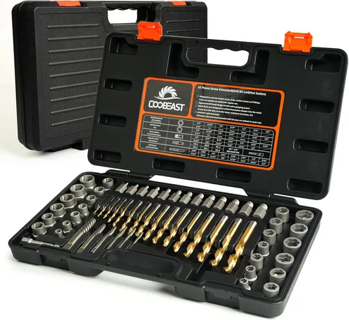 Miniatura 7 de Coobeast Juego de 49 piezas de extractor de pernos con broca de mano izquierda, juego de extractor de tornillos de servicio pesado, extractor