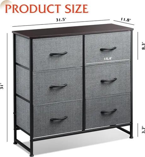 Miniatura 3 de WLIVE Cómoda de tela para dormitorio, cómoda doble de 6 cajones, torre de almacenamiento con cubos de tela, cómoda para armario, sala de estar