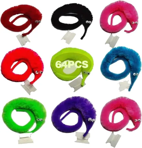 Miniatura 11 de SHENGSEN 24 piezas de juguetes de gusanos peludos, gusanos de cuerda para mascotas, gusanos peludos en cuerda, juguete de truco, regalos de fiesta