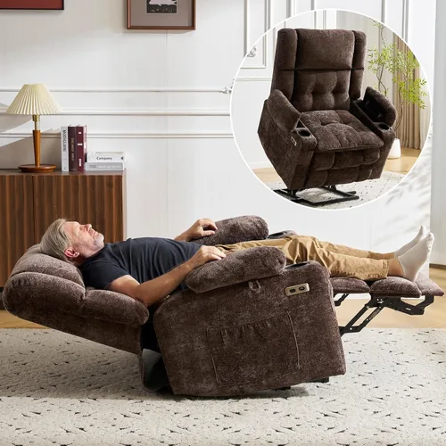 Miniatura 15 de Silla reclinable de elevación eléctrica de doble motor para personas mayores con masaje y calor, silla elevadora de gran tamaño con almacenamiento