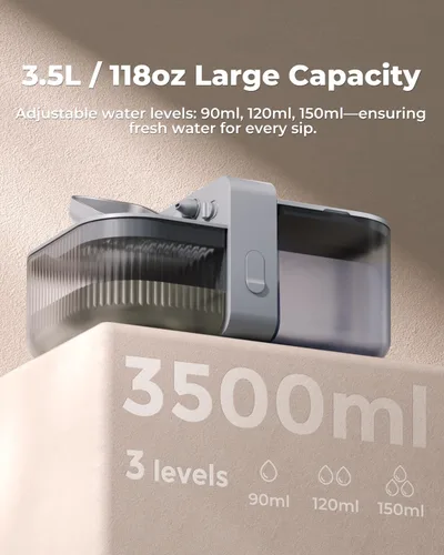 Miniatura 7 de Invengo Fuente de agua inalámbrica para gatos sin filtro, fuente de acero inoxidable de 3.5 litros para gatos y perros, separación de aguas