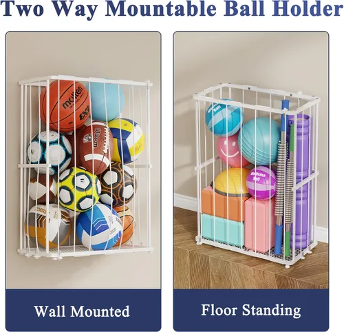 Miniatura 5 de Garage Ball Storage, Wall-Mounted & Floor Ball Holder with Elastic Rope, Sports Equipment Organize Ball Rack for Basketball, Soccer, Volleyball