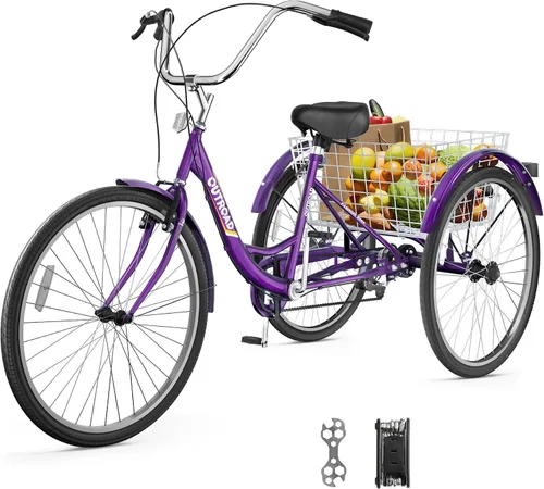 Miniatura 9 de 24/26 Inch Adult Tricycle, 3 Wheel Bikes with Large Basket, Cruiser Bike for Women/Men/Seniors, Adult Trike for Outdoor/Shopping/Recreation/Picnic