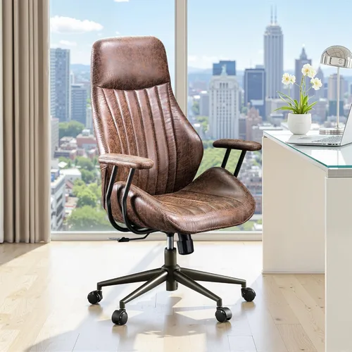 Miniatura 13 de Silla de oficina con 360 ruedas, silla de oficina de mediados de siglo con soporte para el respaldo, silla de escritorio de piel sintética, ángulo