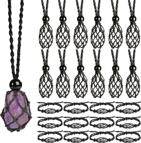 Miniatura 17 de 24Pcs Collar de Cristal Ajustable Collar de Piedra de Cristal Collar con Colgante Cordón de Collar Trenzado a Mano Cuerdas para Hacer Joyería