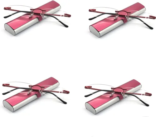 Miniatura 10 de Paquete de 4 lentes de lectura sin montura de metal con bisagra de resorte, funda delgada para hombres y mujeres