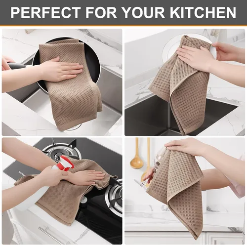 Miniatura 255 de Kitinjoy - Paños de cocina de 100 % algodón, tela de tejido gofrado, paño de limpieza ultrasuave, absorbente y de secado rápido. Beige