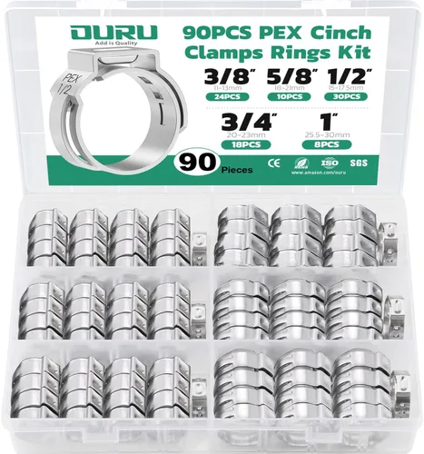 Miniatura 10 de OURU 54 piezas 1/2 Pex anillo de crimpado, abrazaderas Pex de acero inoxidable 304, abrazaderas de manguera de oreja única para accesorios Pex