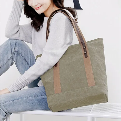 Miniatura 21 de Sunshinejing Bolsos de hombro de lona para mujer, estilo retro, casual, bolsa de trabajo, bolsos de mano