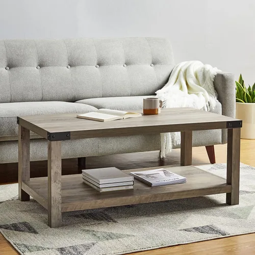 Miniatura 2 de ROCKPOINT Muebles estilo granero estilo granja rectangular acento mesa de centro, gris lavado