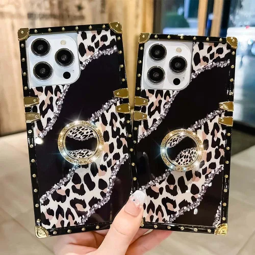 Miniatura 4 de Funda cuadrada de lujo compatible con iPhone 13 Pro Max de 6.7 pulgadas, funda de leopardo brillante, silicona suave y brillante a prueba de golpes