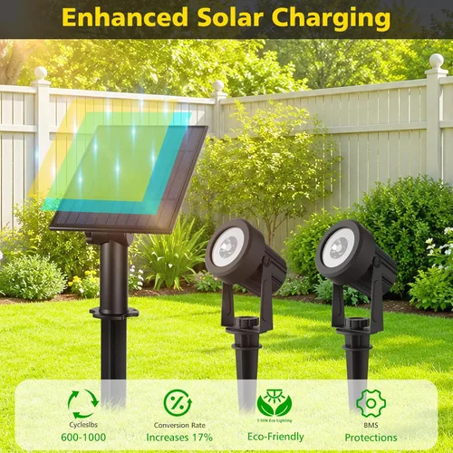 Miniatura 2 de T-SUN Focos solares al aire libre impermeables, luces de paisaje solares 2 en 1 LED para jardín, focos solares para árbol, jardín, estanque, piscina