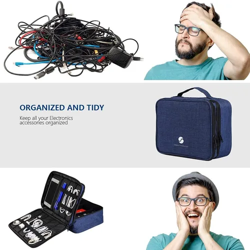 Miniatura 5 de ORIENT FAMULAY Organizador de Electrónica de Viaje, Bolsa Organizadora de Cables Resistente al Agua de Doble Capa Grande, Bolsa de Almacenamiento