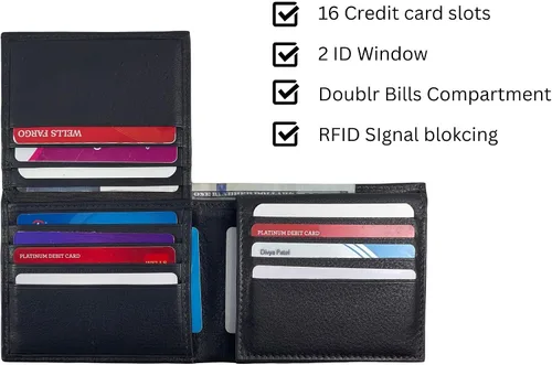 Miniatura 4 de Bullz RFID bloqueo de señal de protección contra robo de cuero grande grueso de seguridad para hombre cartera, Negro