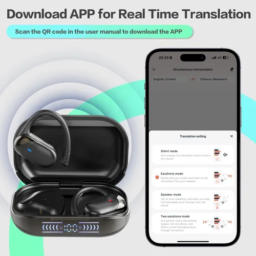 Miniatura 6 de Auriculares de traducción AI en tiempo real, 144 traductores de idiomas auriculares auriculares, traductores de inglés 3 en 1, auriculares