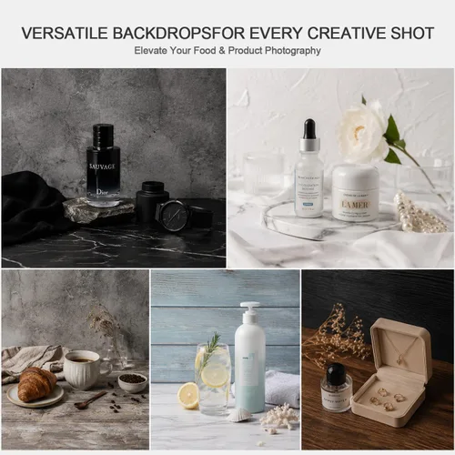 Miniatura 5 de Telones de fondo para fotografía de alimentos, tablero de fondo de fotos de 16.5 x 13.3 pulgadas con 14 patrones de fondo para fotografía