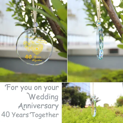 Miniatura 4 de Adorno de boda del 40 aniversario 2024, adorno de cristal de 40 años como decoración de aniversario de boda, recuerdo coleccionable de aniversario