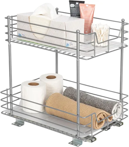 Miniatura 20 de Household Essentials Organizador de despensa de dos niveles de acero blanco con detalles de plástico forrado limpio