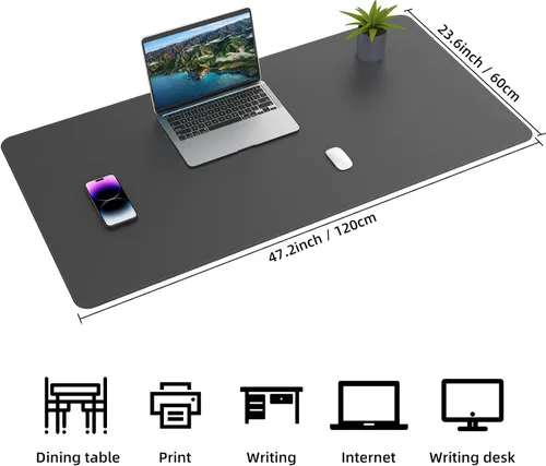 Miniatura 2 de Tapete de escritorio grande de 47" x 23.7", tapete de escritorio de cuero, tapete de escritorio de doble cara, tapete de escritorio para Negro