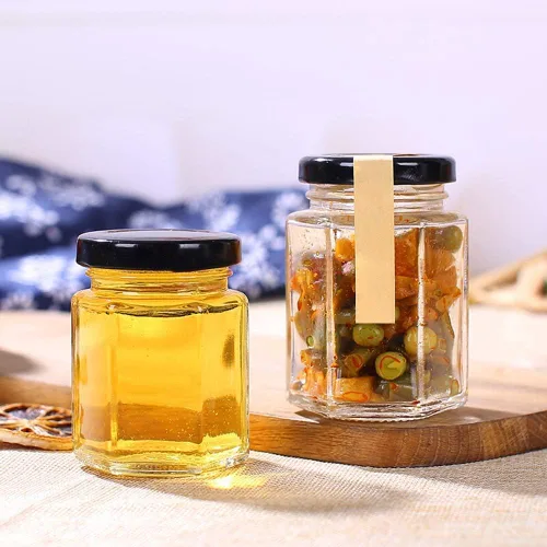 Miniatura 3 de Tarros hexagonales transparentes de 4 onzas, pequeños frascos de vidrio para miel con tapas (negras), tarros Mason para hierbas, alimentos