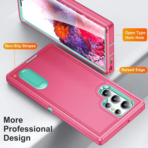 Miniatura 7 de Funda para Samsung Galaxy S22 Ultra con función atril, 3 capas de grado militar, funda protectora de silicona resistente a prueba de golpes