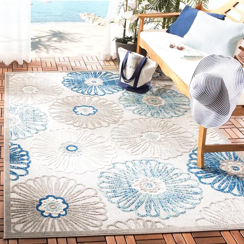 Miniatura 6 de SAFAVIEH Alfombra lavable para exteriores, redonda, 4 pies, color crema y rojo, no desprende pelusa y fácil de limpiar, ideal para patio, patio