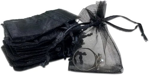 TheDisplayGuys - Paquete de 48 bolsas de regalo de organza transparente negra de 2 x 2-3/4 pulgadas con cordón, bolsas de regalo para joyas, bolsas