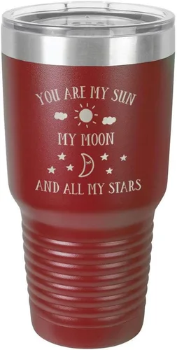 Miniatura 19 de Taza de viaje grabada con grabado en polvo de acero grabado con láser, con texto en inglés "You are MY SUN MY MOON AND ALL MY STARS", sin BPA