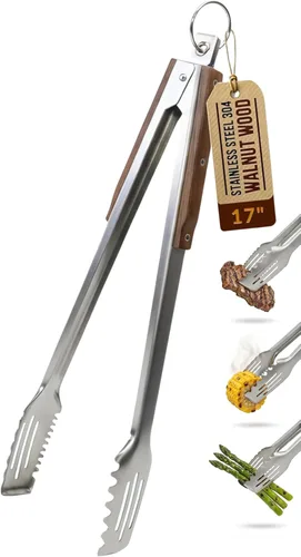 Miniatura 9 de Juego de herramientas profesionales para barbacoa de madera de acacia (3 piezas) – Kit de accesorios de parrilla de acero inoxidable resistente